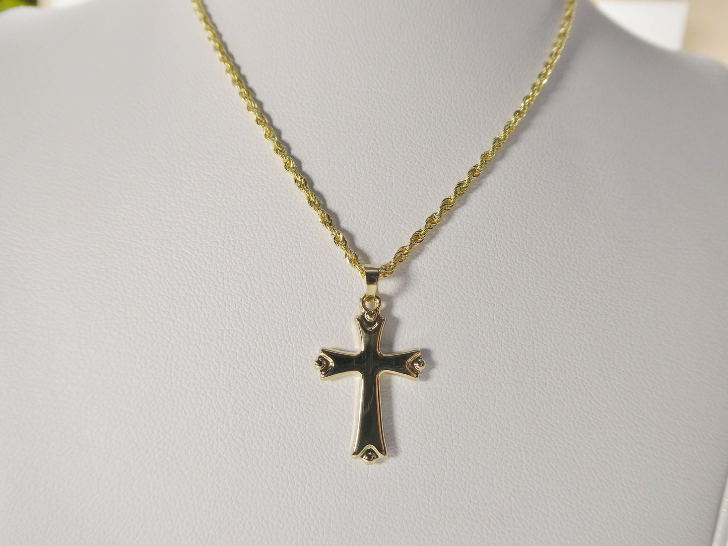 14k real solid yellow gold super polish cross pendent and robe necklace