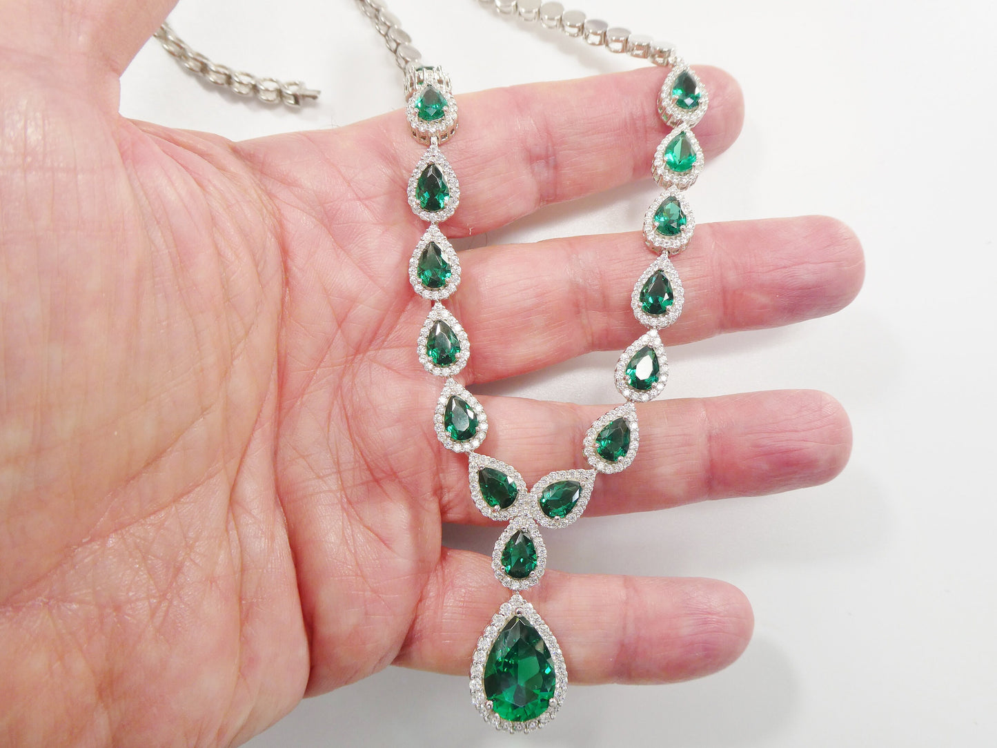 real 925 sterling silver teardrop emerald green women necklace