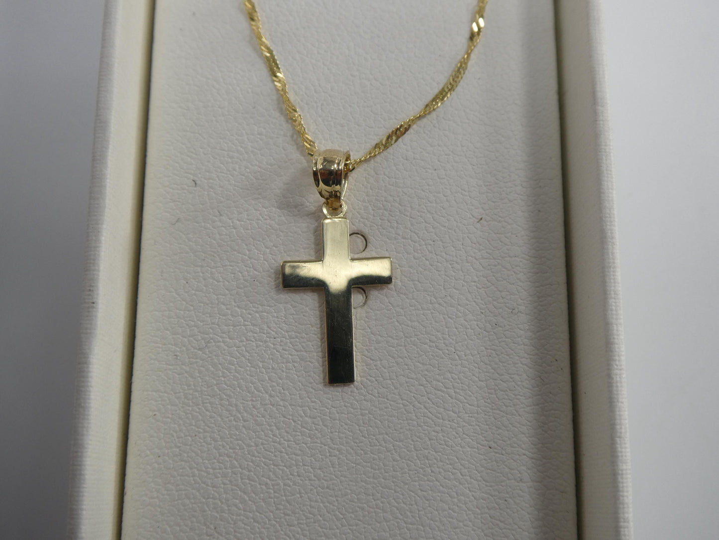 10k Yellow Gold Singapore Chain & Cross Pendant Necklace: 16 inch