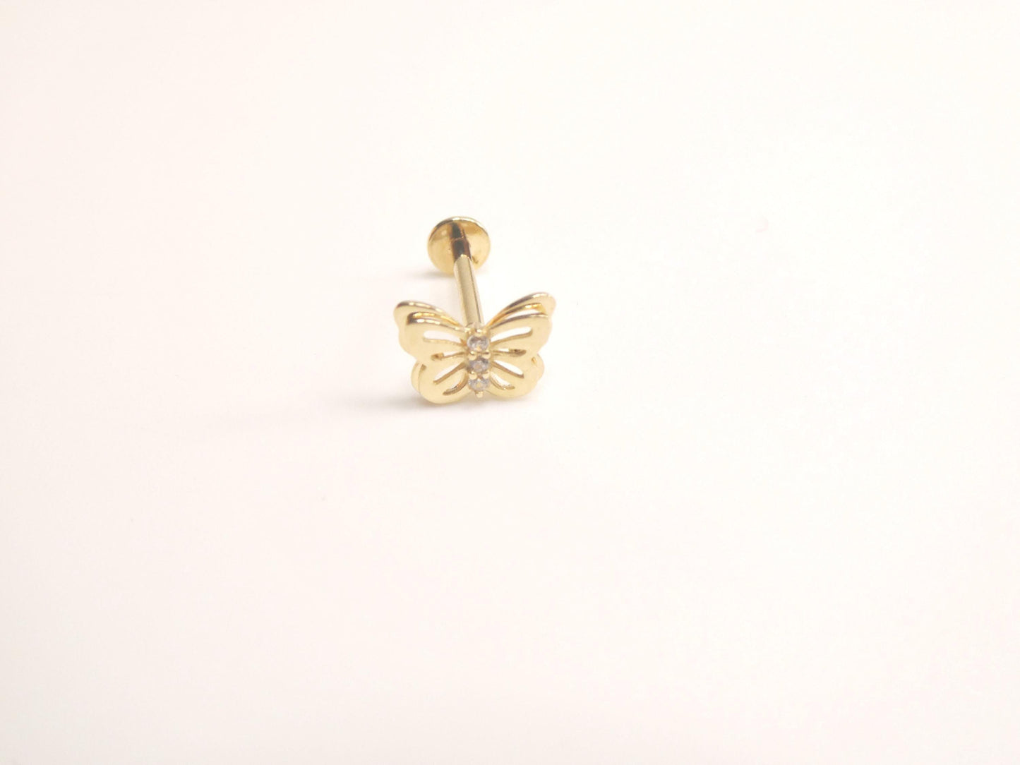 14k real solid yellow gold cartilage butterfly body ring piercing