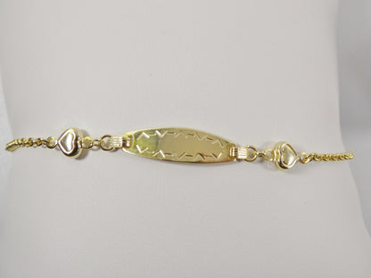 14k Real Solid Yellow Gold Double Heart 6 Inch Baby ID Bracelet