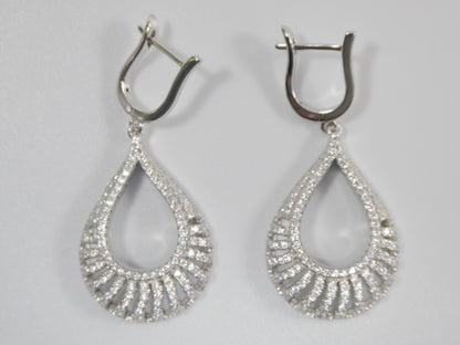 Real 925 Sterling Silver Micro Pave Setting 14k White Gold Color Finish Drop Earrings