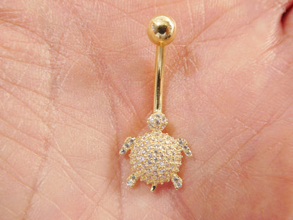 14k Real Solid Yellow Gold Turtle Belly Button Ring Piercing