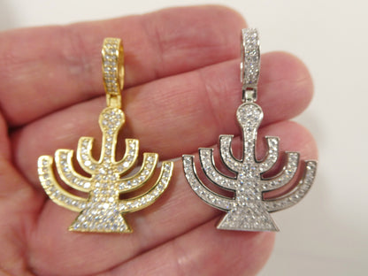 Real 925 Sterling Silver Menorah Full Stone Setting Pendent