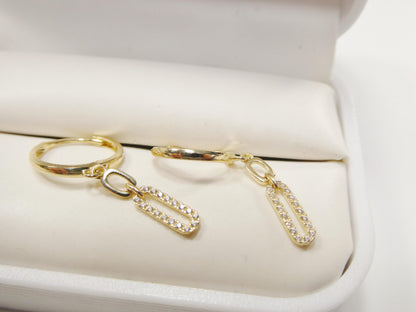 Real 10k Solid Yellow Gold Paperclip Dropping Earrings