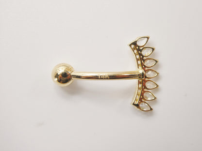14k Real Solid Yellow Gold Flower Bar Belly Button Ring Piercing