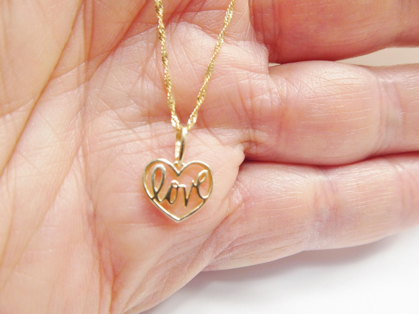 10k Yellow Gold Singapore Chain Necklace heart Pendant