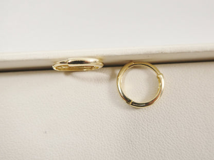 Real 10k Solid Yellow Gold 12mm High Polish Plain Hoop Huggie Earrings