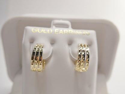 Real 10k Solid Yellow Gold Designer Diamond Cut Hoop Huggie Earrings