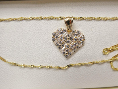 10k Real Solid Yellow Gold 16 Inch Chain & Heart Pendent Set