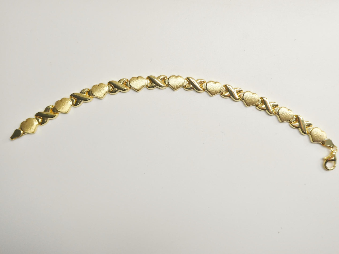 real 925 sterling silver x heart bracelet 14K yellow gold satin finish