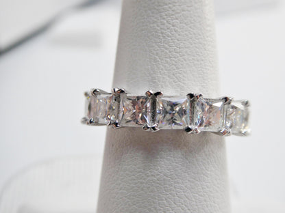 Real 925 Sterling Silver Solitaire Moissanite Anniversary Eternity Ladies Band
