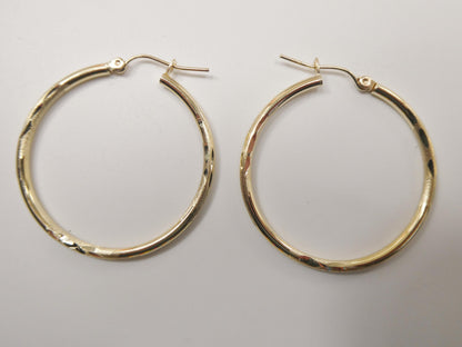 10k Real Solid Yellow Gold Diamond Cut Hoop Earrings