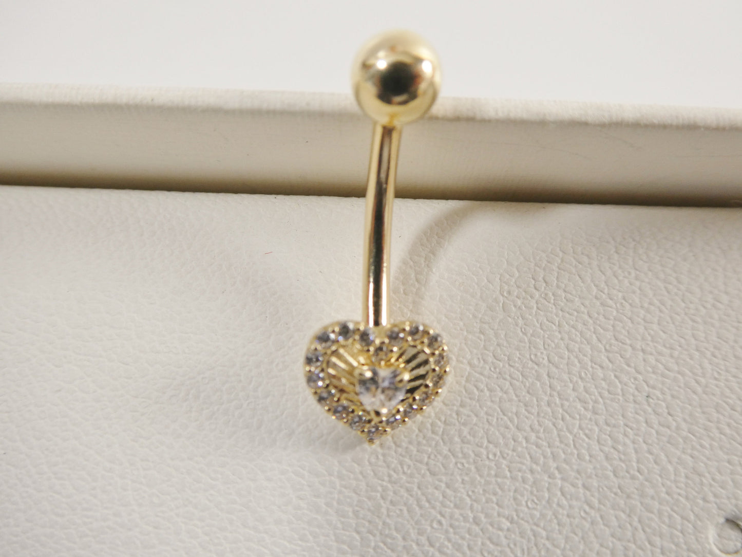 14k real solid yellow gold heart belly button ring piercing