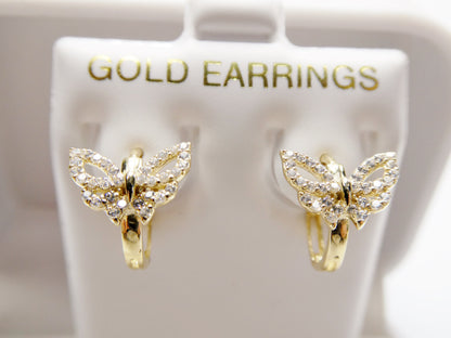 Real 10k Solid Yellow Gold Butterfly Hoop Huggie Earring