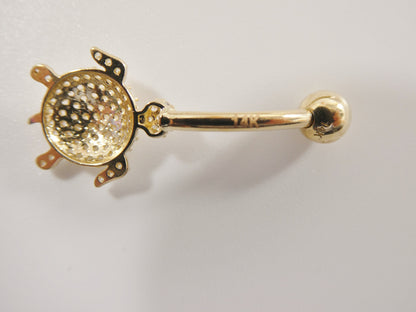 14k Real Solid Yellow Gold Turtle Belly Button Ring Piercing