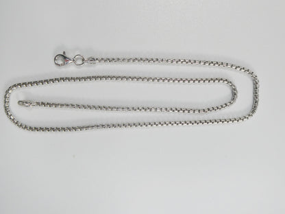 Real 925 Sterling Silver Round Box Chain 14k White Gold Tone Finish