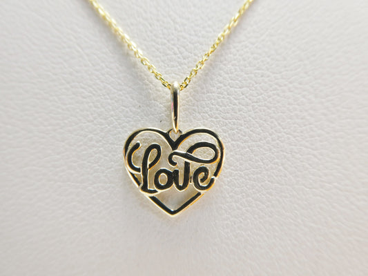 14k real solid yellow gold love heart pendent and cable necklace