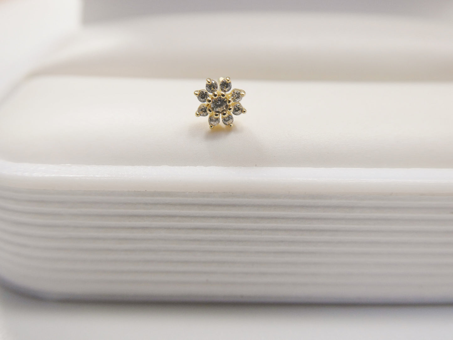14k real solid yellow gold full stone setting flower stud nose ring