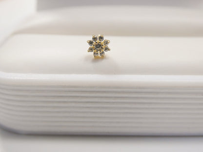14k Real Solid Yellow Gold Full Stone Setting Flower Stud Nose Raing