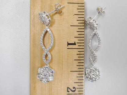 Real 925 Sterling Silver Micro Pave Setting 14k White Gold Color Finish Drop Earrings