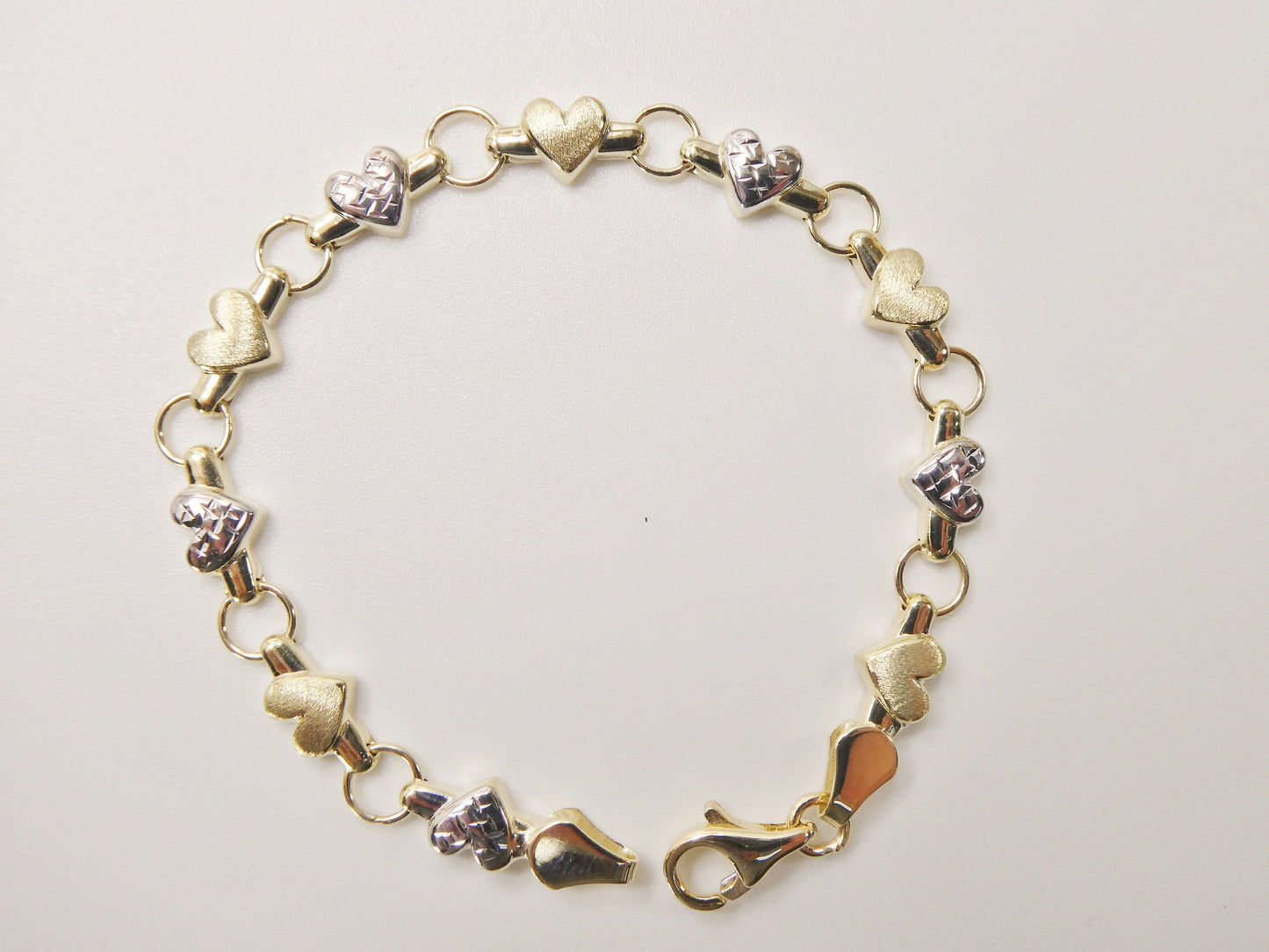 10k Solid Yellow Gold Heart Bracelet - Two Tone XO Bracelet