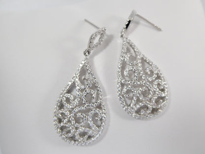 Real 925 Sterling Silver Micro Pave Setting 14k White Gold Color Finish Drop Earrings