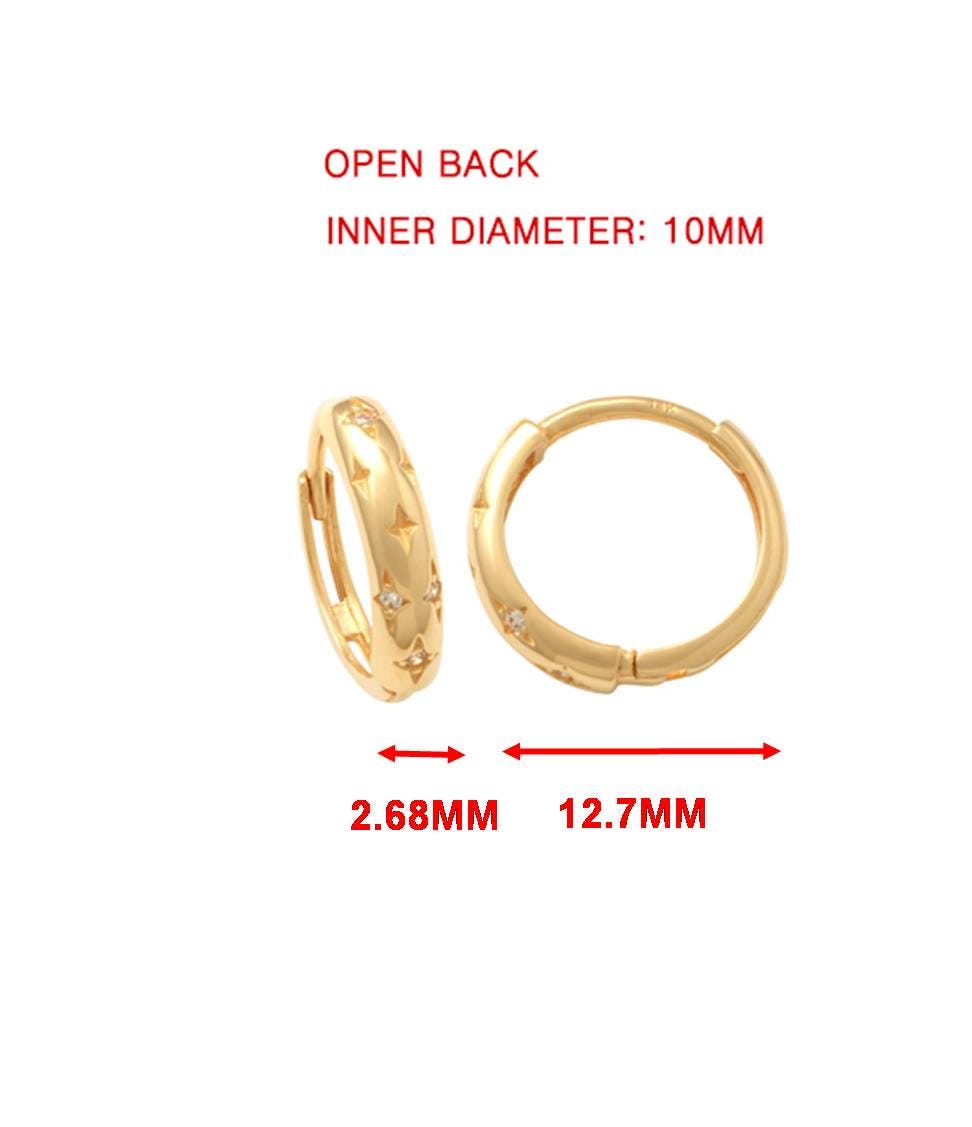 real 10k solid yellow gold cz earring / cartilage daith hoop huggie earring