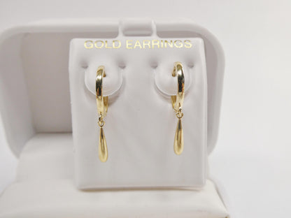 Real 10k Solid Yellow Gold Designer Teardrop Hoop Huggie Earring