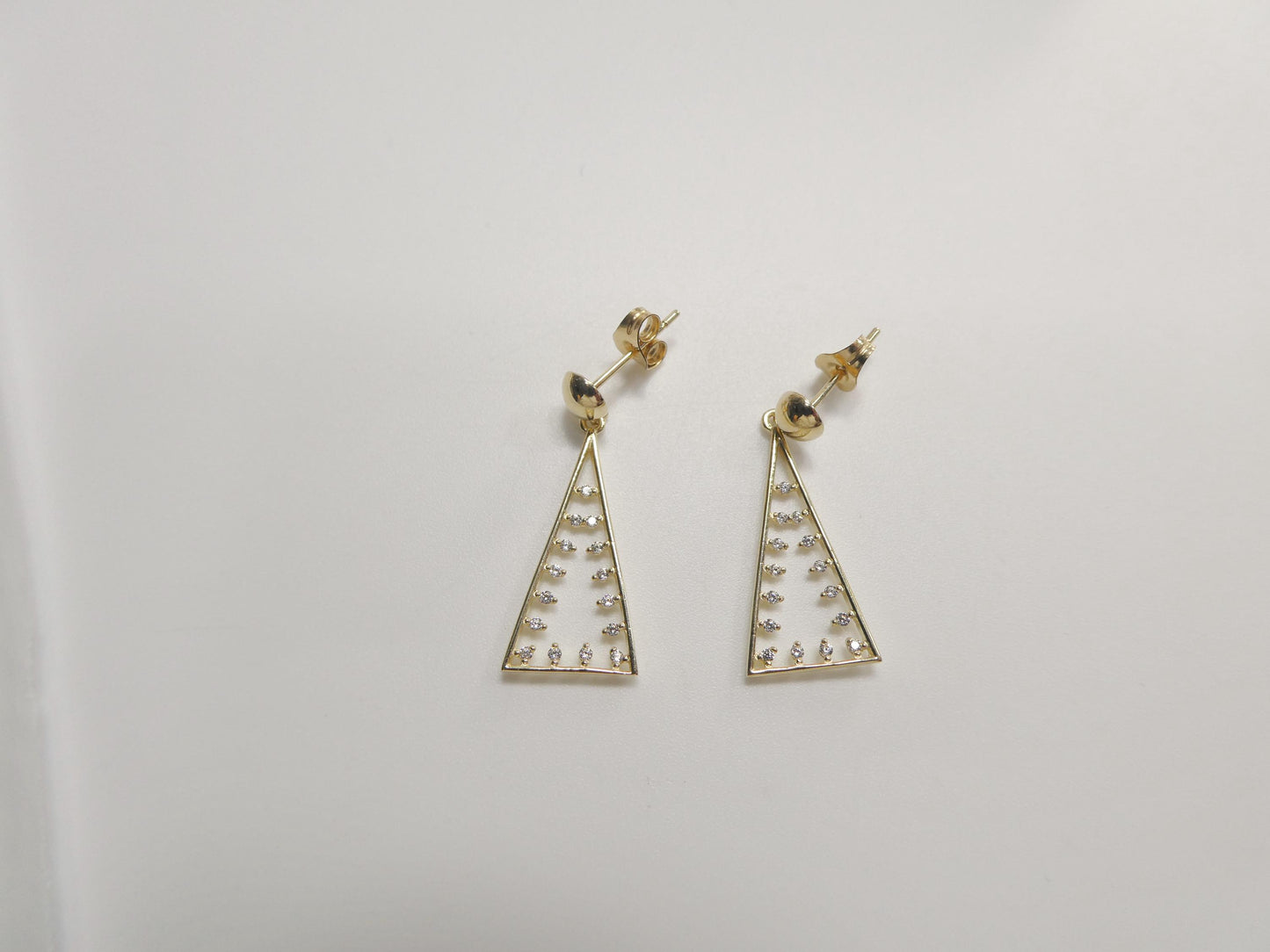 real 10k solid yellow gold pyramid triangle drop dangling push post earrings