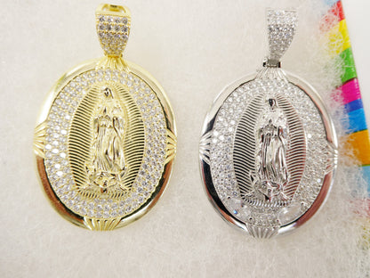 Real 925 Sterling Silver Large Guadalupe Virgin Mary Medallion Pendent