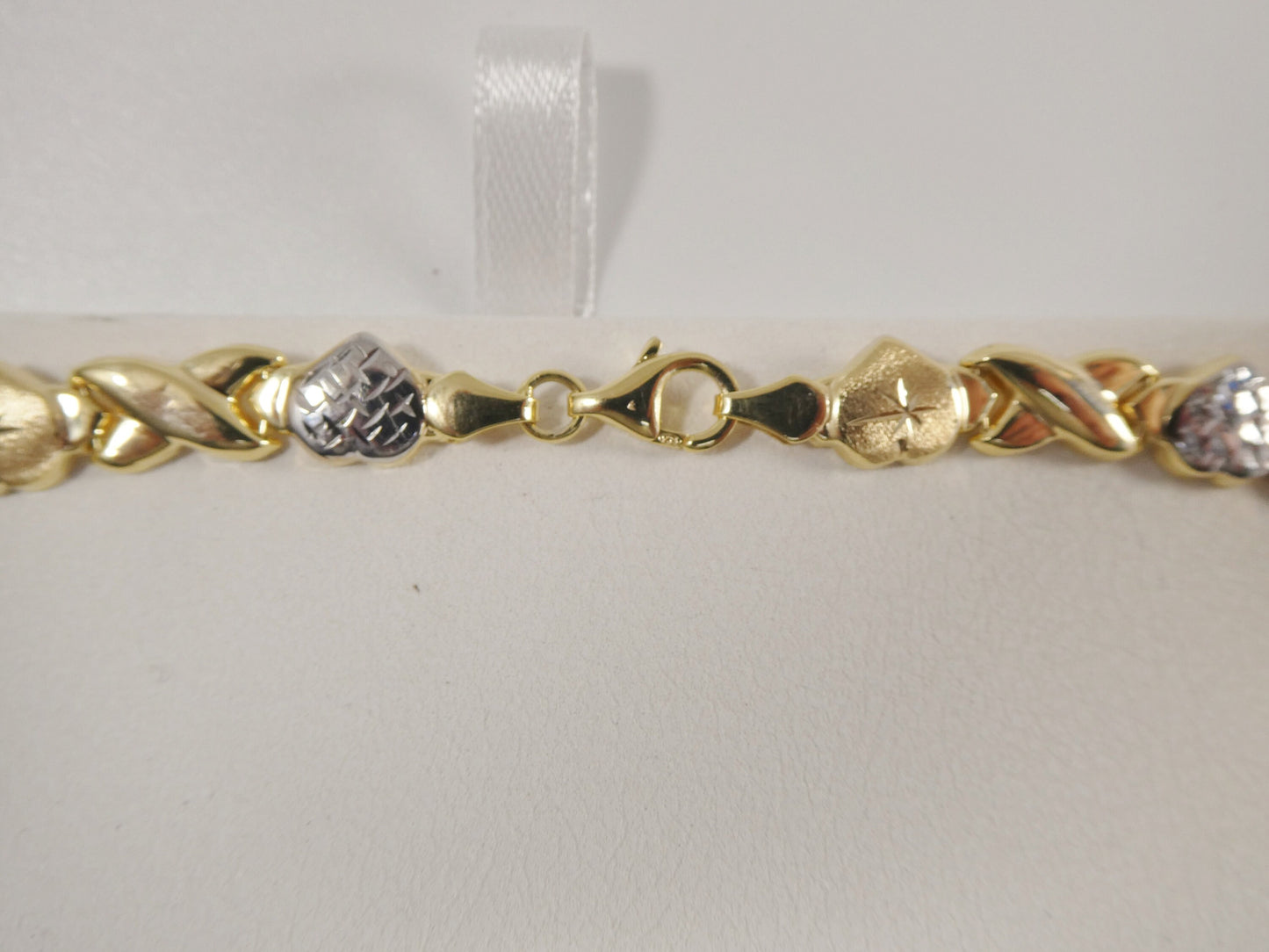 Sterling Silver XOXO Heart Necklace: Two-Tone 14k Gold Finish