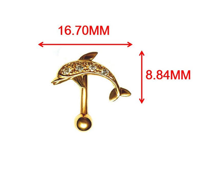 14k Real Solid Yellow Gold Fish Shape Belly Button Ring Piercing