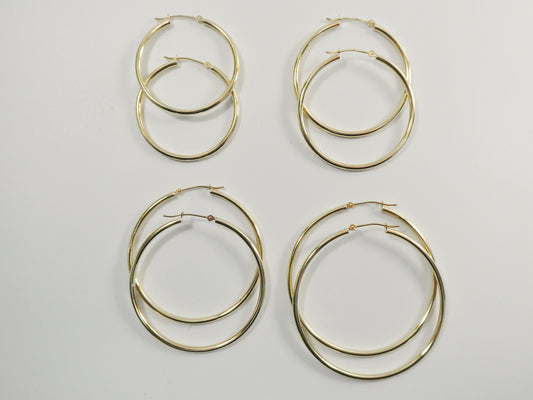 10k real solid yellow gold 2mm high polish hoop earrings