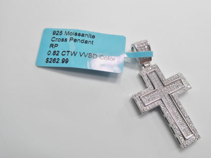 Real 925 Sterling Silver 22 Inch Flat Chain and Moissanite Cross Pendent Charm