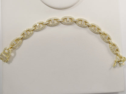 Real 925 Sterling Silver Mariner Link Full Stone Micro Setting Bracelet