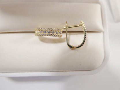 Real 10k Solid Yellow Gold Channel Set Birthstone French Hoop Earrings