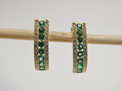 Real 10k Solid Yellow Gold Channel Set Birthstone French Hoop Earrings