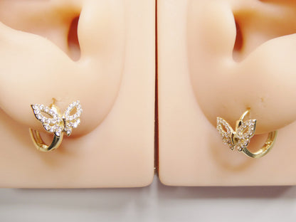 Real 10k Solid Yellow Gold Butterfly Hoop Huggie Earring
