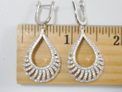 Real 925 Sterling Silver Micro Pave Setting 14k White Gold Color Finish Drop Earrings
