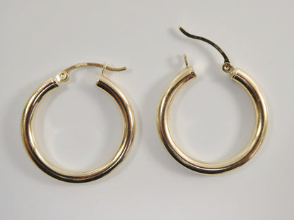 Real 10k Solid Yellow Gold Plain High Polish 25mm Hoop Huggie Earrings