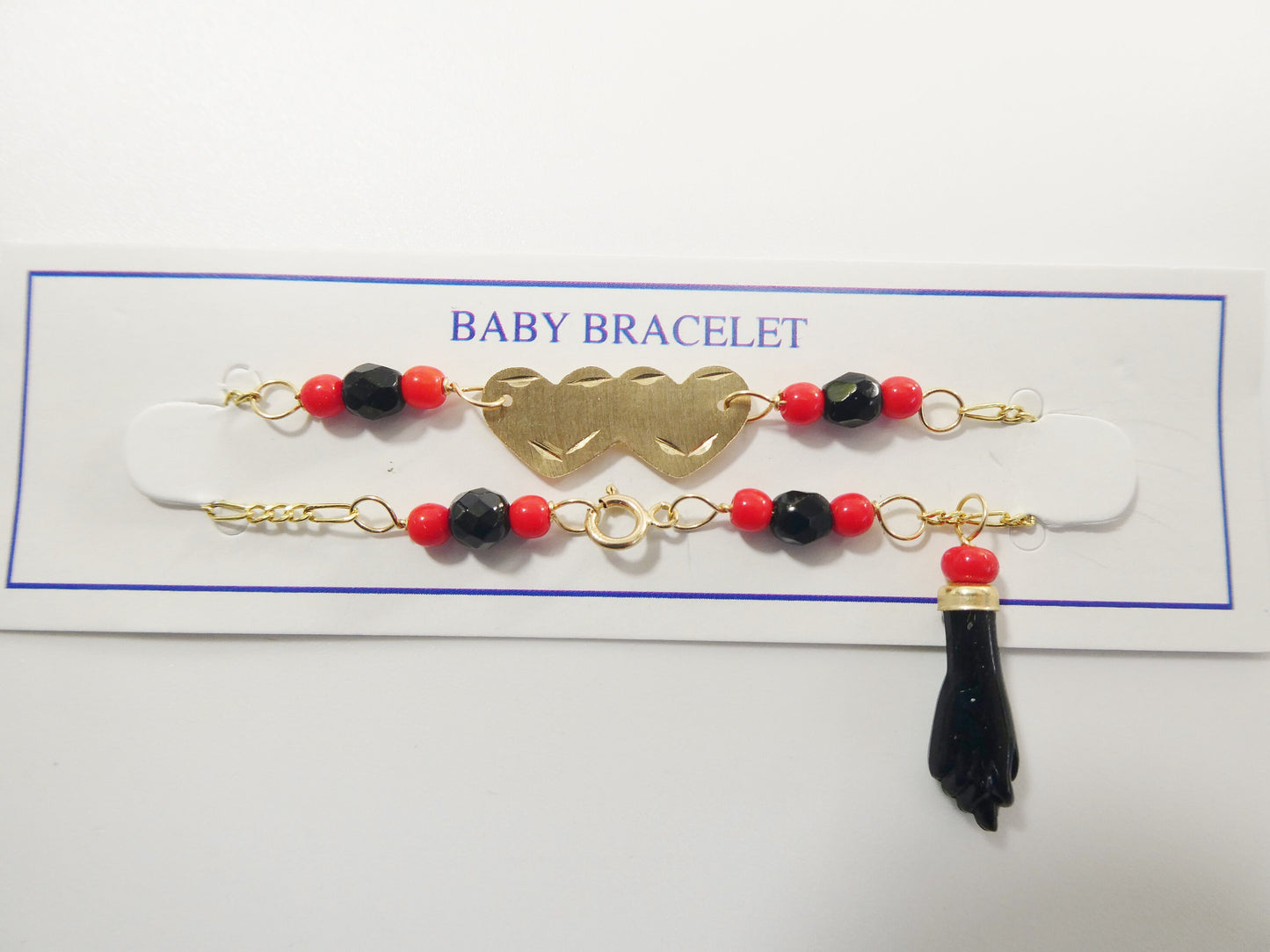 real 10k solid yellow gold 5 inch azabache heart  girl baby bracelet