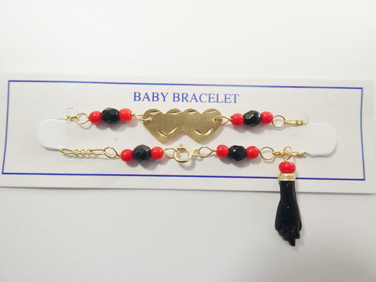 real 10k solid yellow gold 5 inch azabache heart  girl baby bracelet