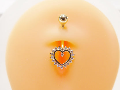 14k real solid yellow gold heart belly button ring piercing