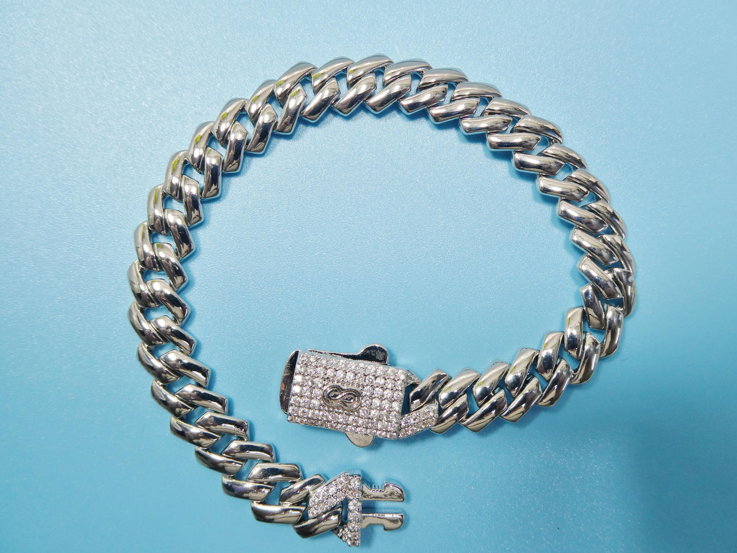 Monaco Cuban necklace brass rhodium plated 14k white gold filled 9mm