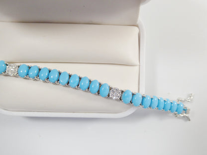 7 Inch Real 925 Sterling Silver Turquoise Tennis Bracelet