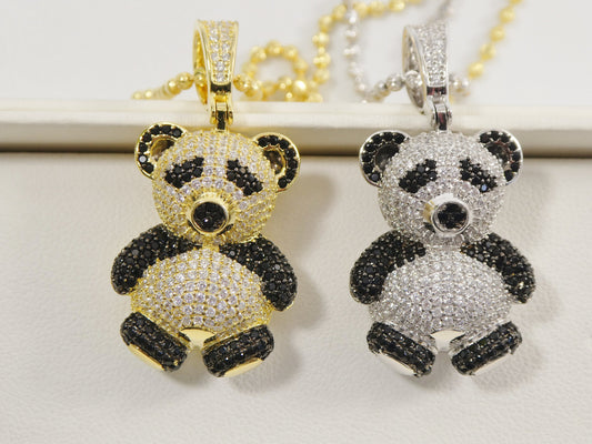 real 925 sterling silver teddy bear pendent and 2mm moon chain