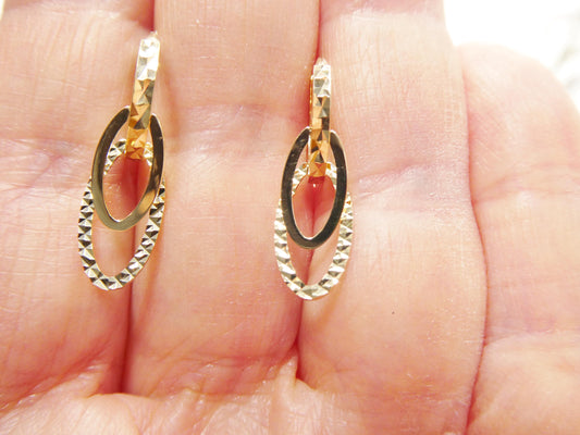real 10k solid yellow gold designer hoop huggie earrings