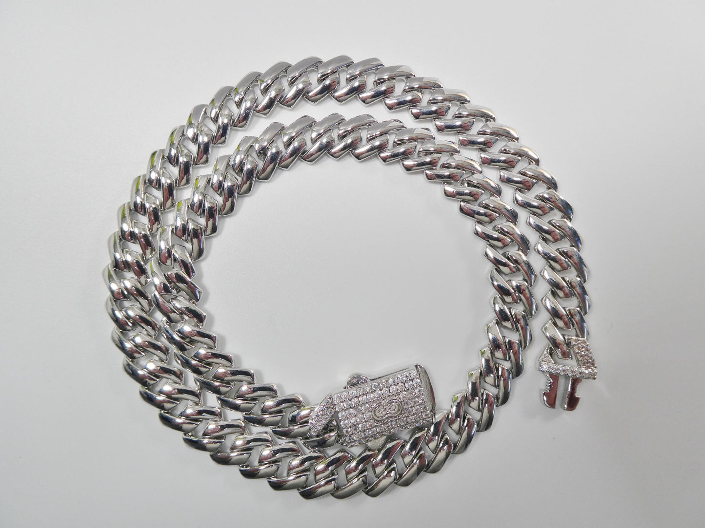 Monaco Cuban necklace brass rhodium plated 14k white gold filled 9mm
