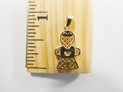 14k Real Solid Yellow Gold Two Tone Boy Girl Charm Pendent